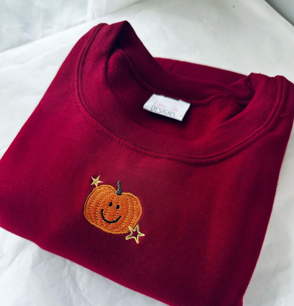 <!-- 001 -->Happy Pumpkin Jumper Embroidered Sweater