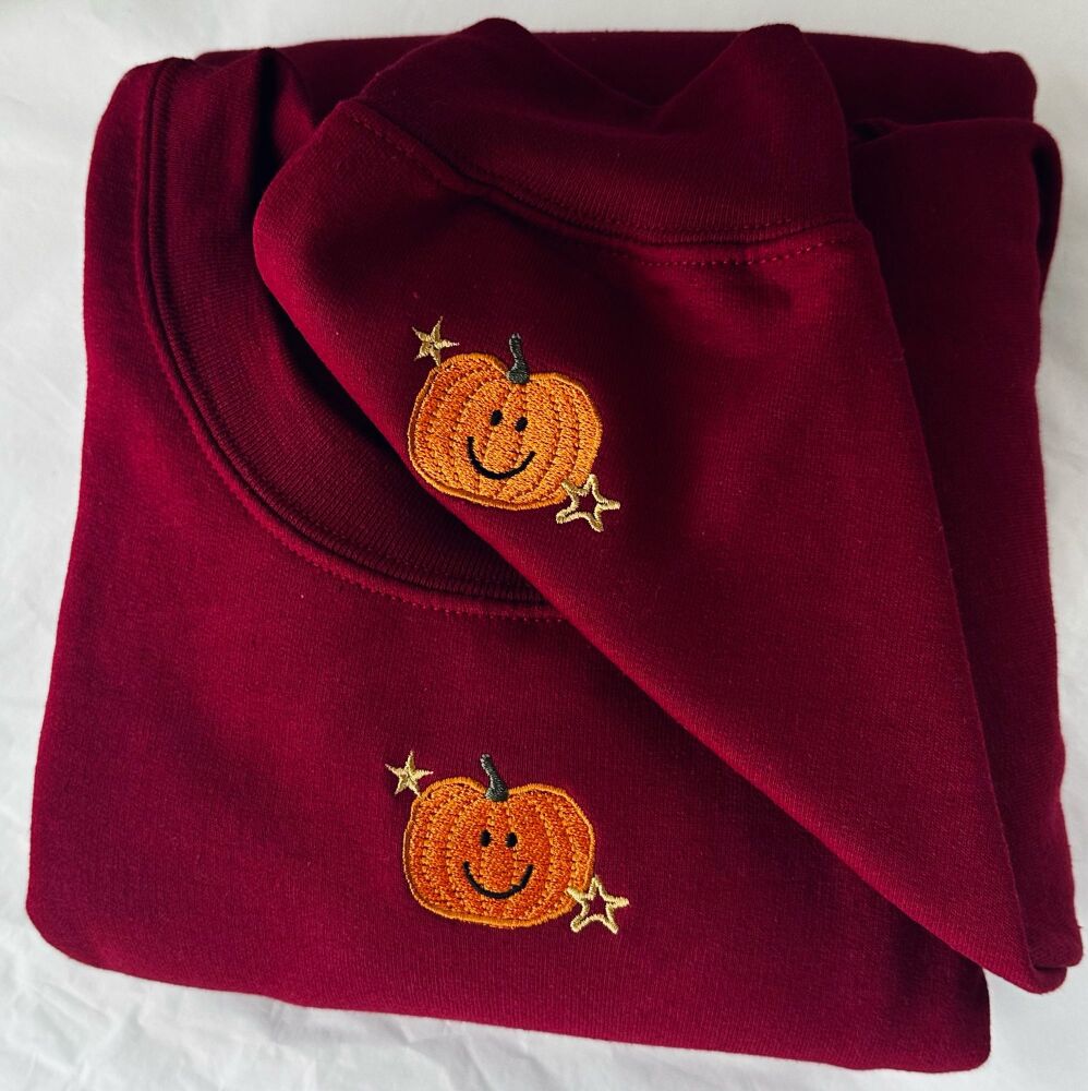 <!-- 001 -->Happy Pumpkin & Sleeve Jumper Embroidered Sweater