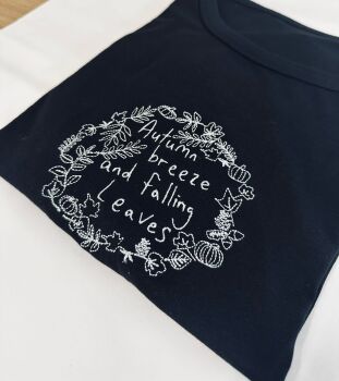 Autumn Breeze Falling Leaves - Embroidered Organic Cotton T-shirt