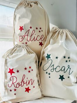  Personalised Embroidered Christmas Cotton Sack