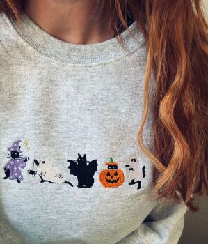 Halloween Cats Embroidered  Sweatshirt