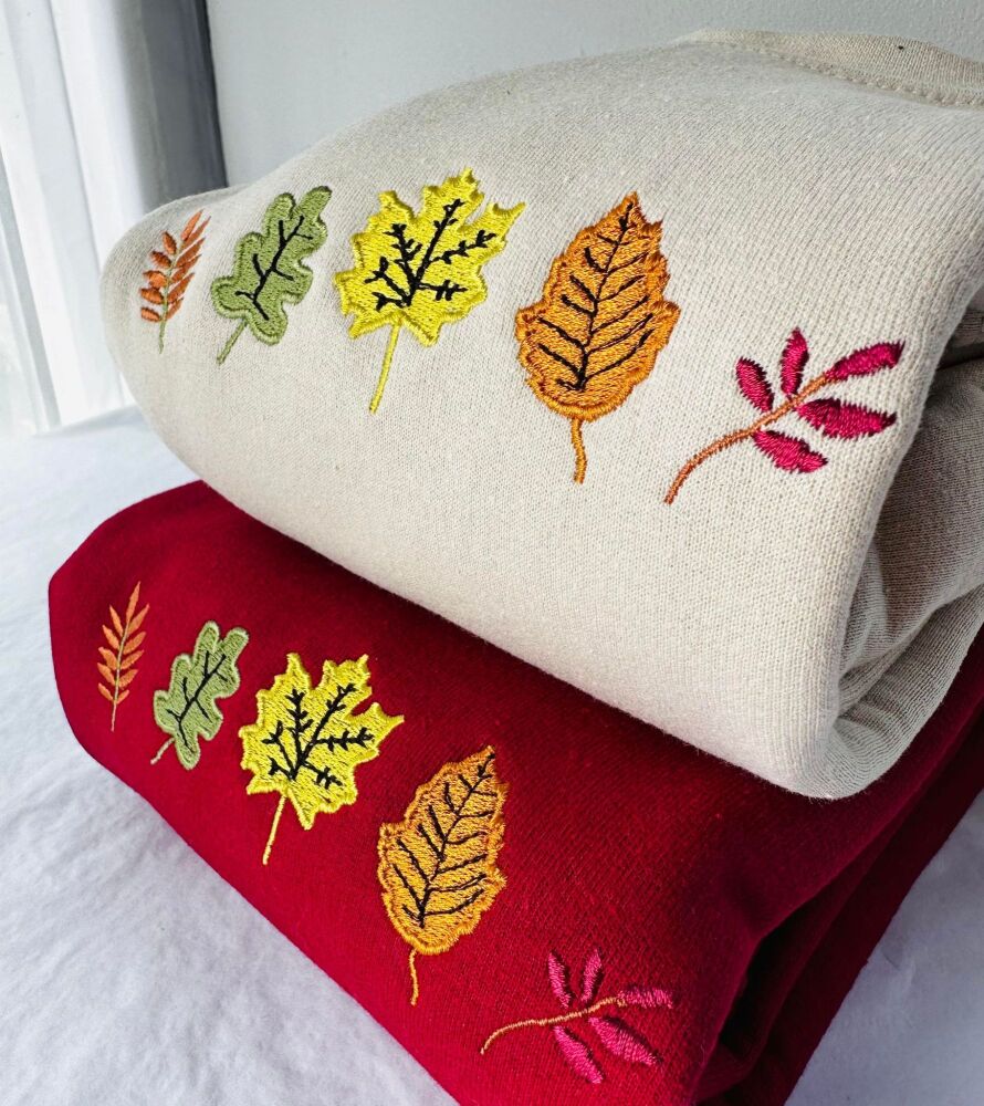 <!-- 001 -->  Autumn Leaves - Embroidered  Sweatshirt