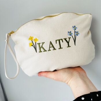 Floral Personalised Organic Cotton Make-up Bag
