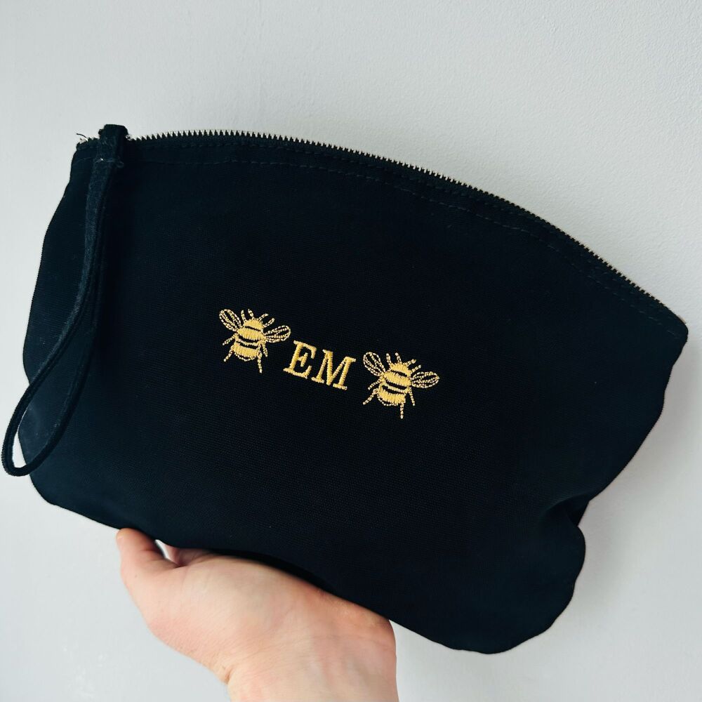 Personalised Organic Cotton Make-up Bag with Bee Embroidery