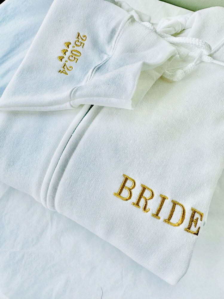 Bride Embroidered Zip Hoodie With Sleeve Embroidery