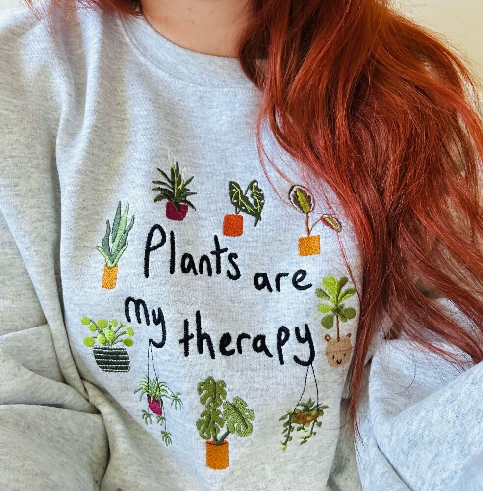 <!-- 001 -->  Plants are my therapy - Embroidered Sweatshirt