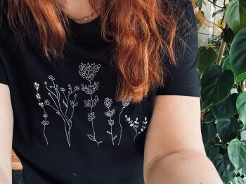  Embroidered fine line florals  t-shirt