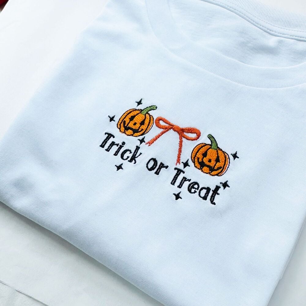 Lil Ghost Cat- Embroidered Organic Cotton T-shirt