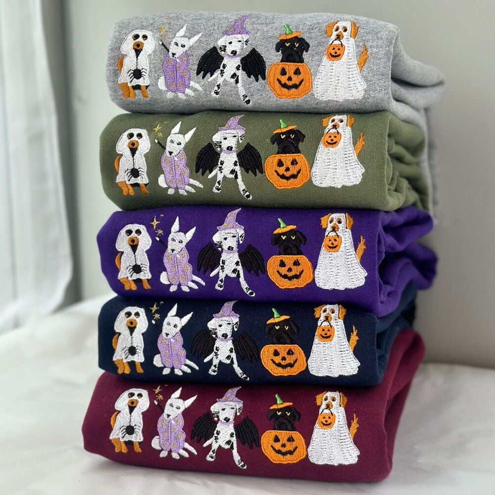 <!-- 001 -->  Halloween Dogs Embroidered  Sweatshirt