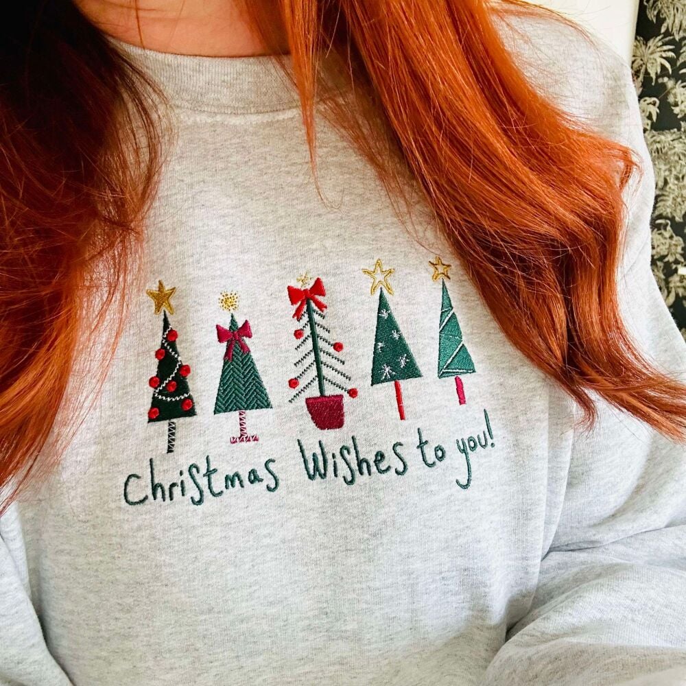 <!-- 001 -->  5 Festive Trees Embroidered Christmas Jumper