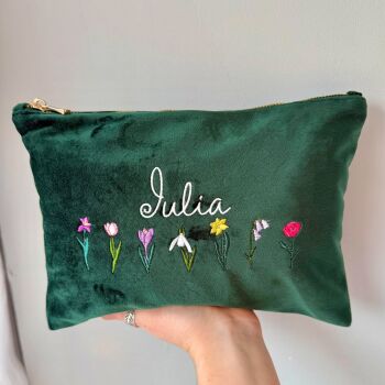 Personalised Velvet Embroidered Floral Make Up Bag