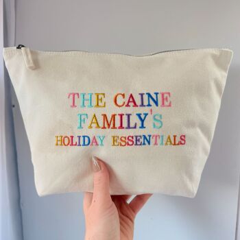 Personalised Embroidered Holiday Essentials Zip Up Bag