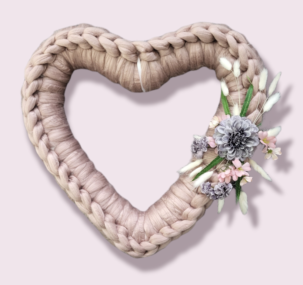 Mushroom pink & floral Heart Wreath