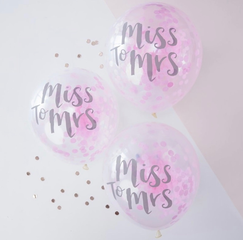 Pink Confetti Miss to Mrs Pack of 5 Balloons