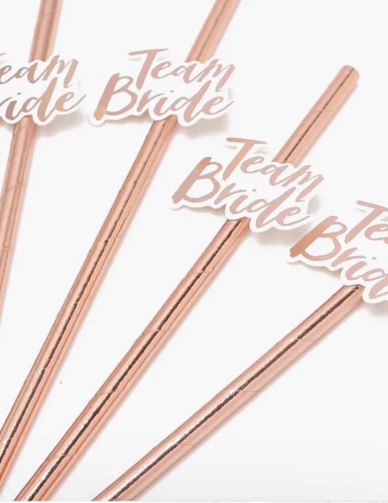 Rose Gold Team Bride Straws pack 16