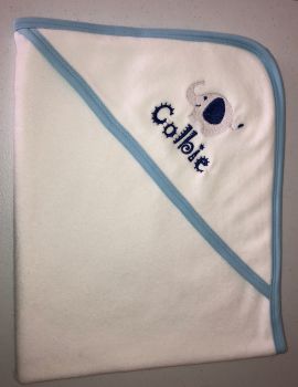 Personalised Baby Hooded Towel with Light Blue Trim 