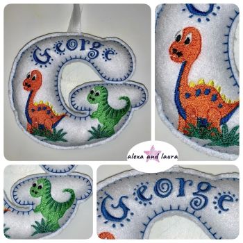Dinosaur Theme A - Personalised Hanging Felt Stuffed Embroidered Single Letter 