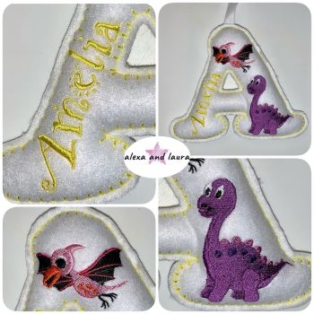 Dinosaur Theme B - Personalised Hanging Felt Stuffed Embroidered Single Letter 