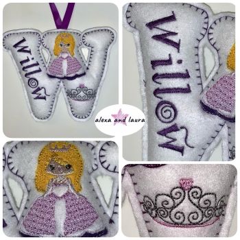 Princess Theme - Personalised Hanging Felt Stuffed Embroidered Single Letter 