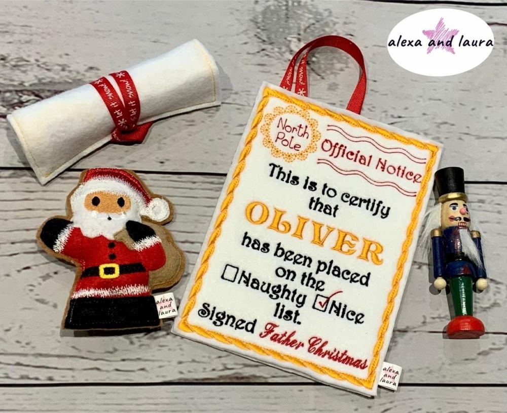 Personalised Embroidered Letter to Father Christmas Naughty / Nice 