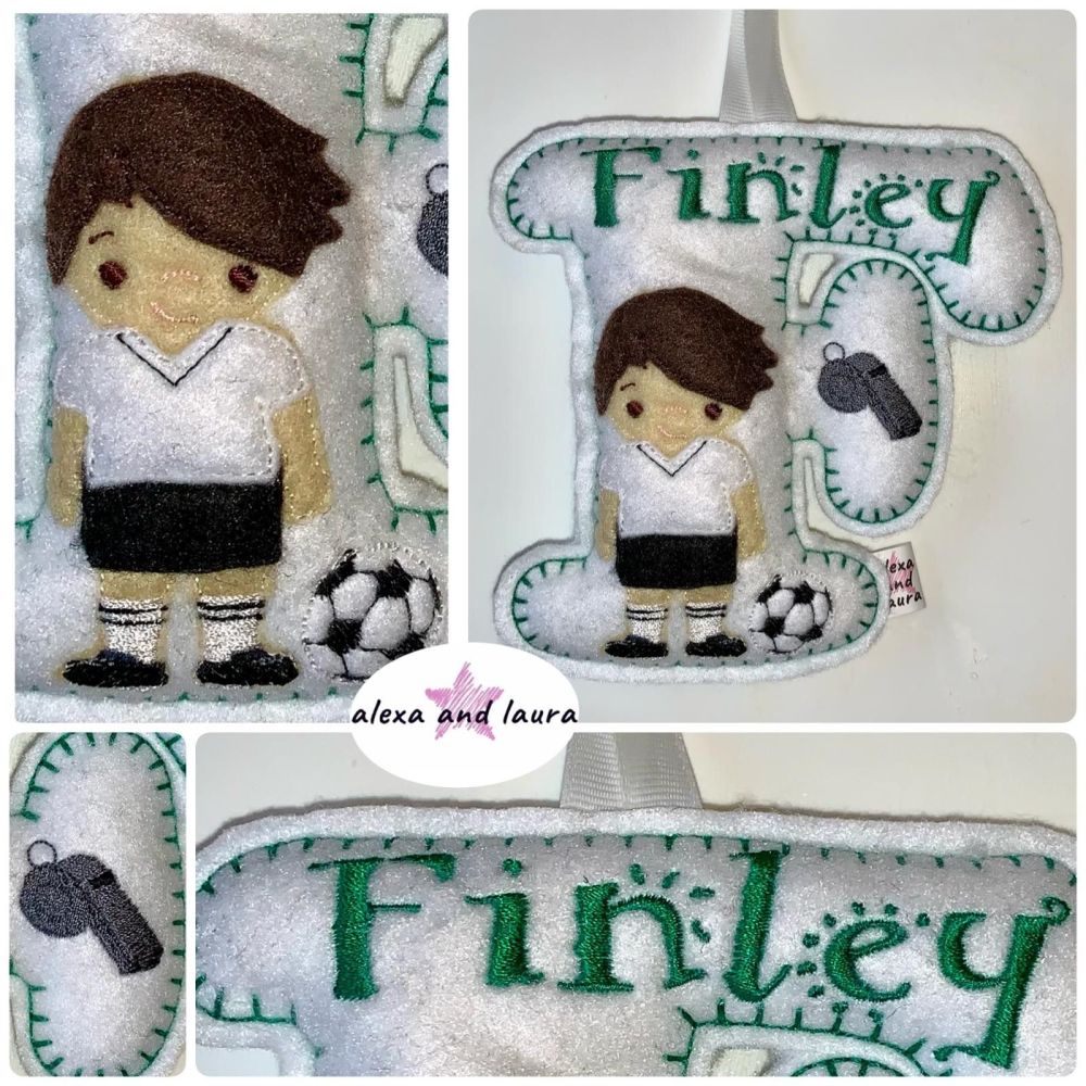 Football Theme - Personalised Hanging Felt Stuffed Embroidered Single Lette