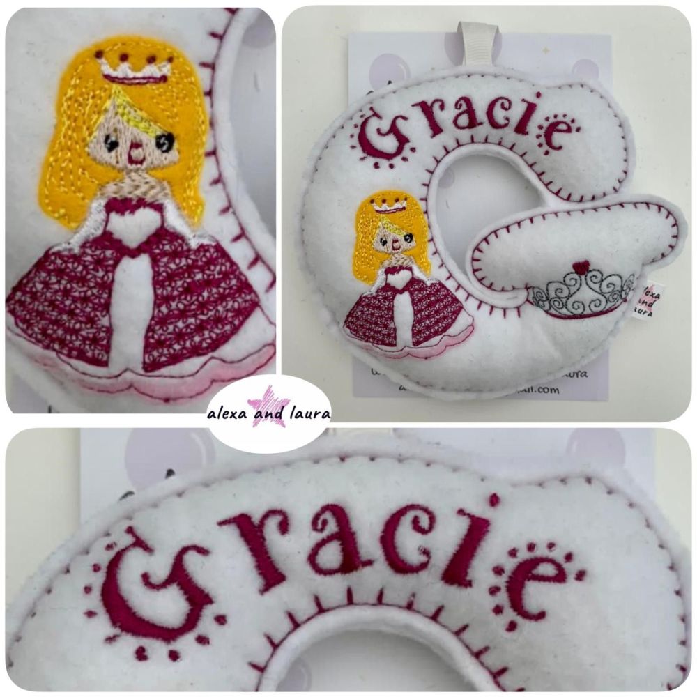 Princess Theme - Personalised Hanging Felt Stuffed Embroidered Single Lette