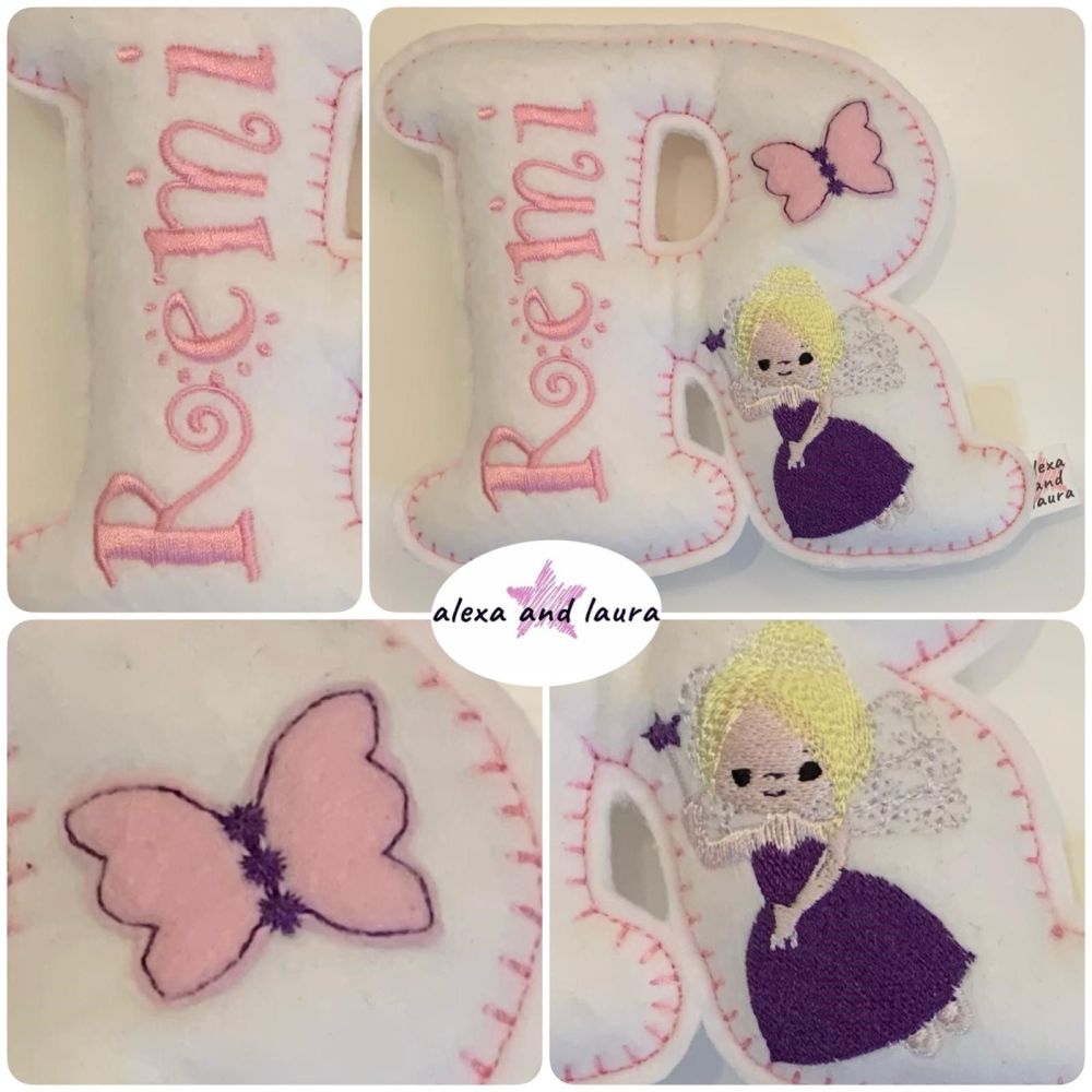 Fairies Theme - Personalised Hanging Felt Stuffed Embroidered Single Letter