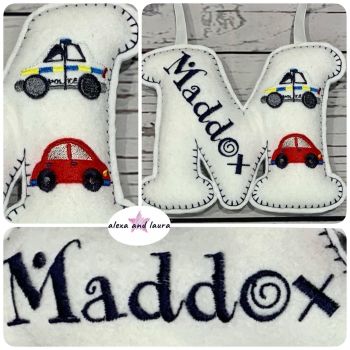 Transport Theme - Personalised Hanging Felt Stuffed Embroidered Single Letter 