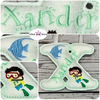 Under the Sea Theme - Personalised Hanging Felt Stuffed Embroidered Single Letter 
