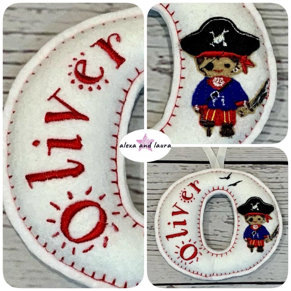 Pirate Theme - Personalised Hanging Felt Stuffed Embroidered Single Letter 
