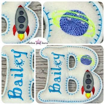 Space Theme - Personalised Hanging Felt Stuffed Embroidered Single Letter 