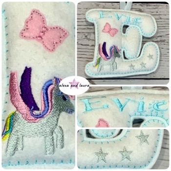 Unicorn Theme - Personalised Hanging Felt Stuffed Embroidered Single Letter 