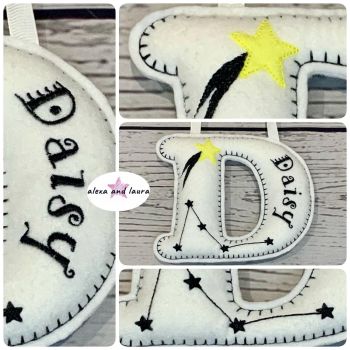 Constellations Theme - Personalised Hanging Felt Stuffed Embroidered Single Letter