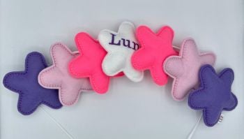 Stuffed Felt 7 Star Name Garland in White, Neon Pink, Baby Pink & Purple