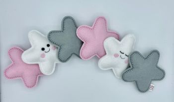Stuffed Felt 6 Star Name Garland in White, Baby Pink & Grey