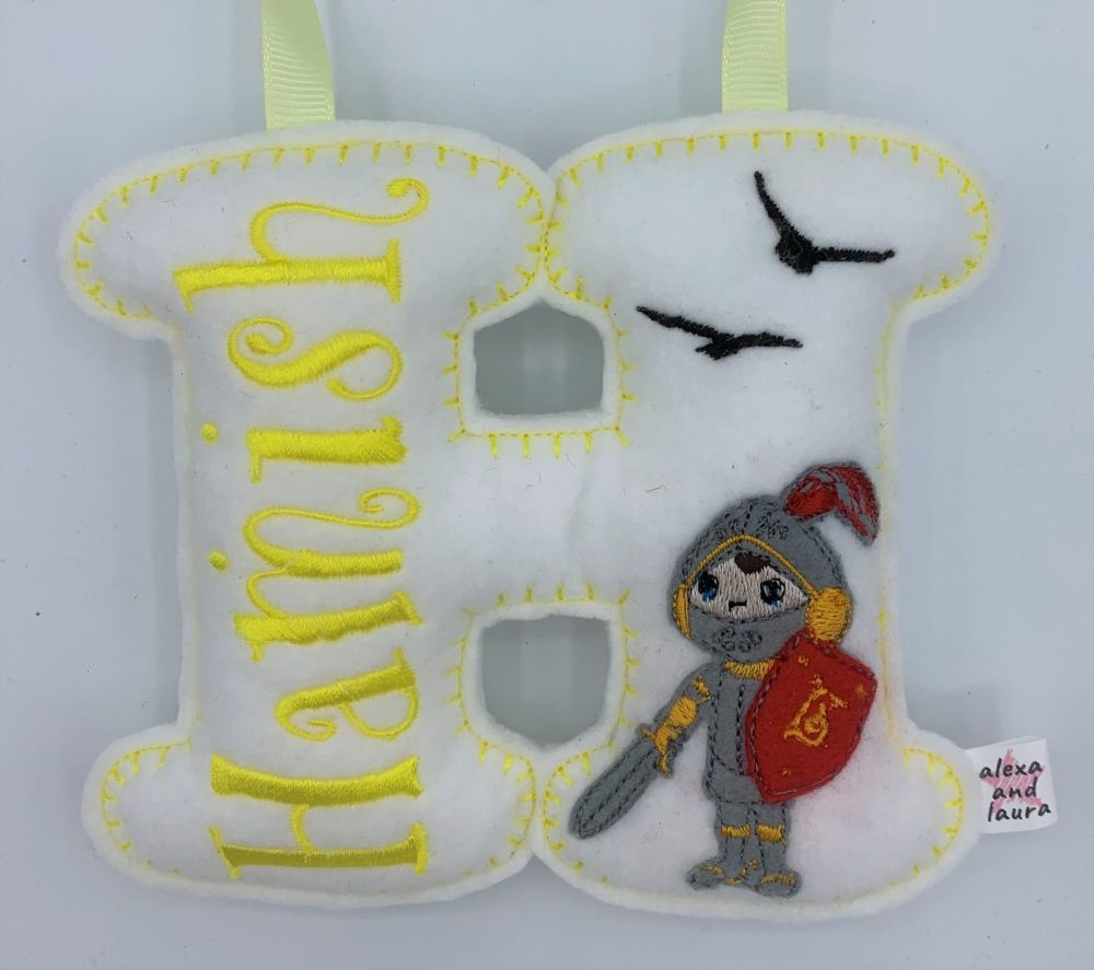 Knight Theme - Personalised Hanging Felt Stuffed Embroidered Single Letter 