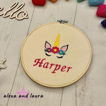 Unicorn Design with Name  8" Round Hoop