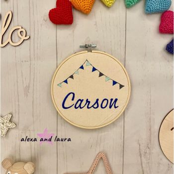 Name with Bunting 6" Round Hoop