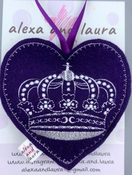 Jubilee Heart - Crown in Purple with White Stitching.