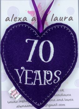Jubilee Heart - 70 Years in Purple with White Stitching