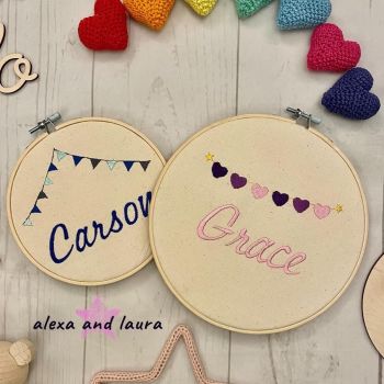 Name with Heart Bunting 8" Round Hoop