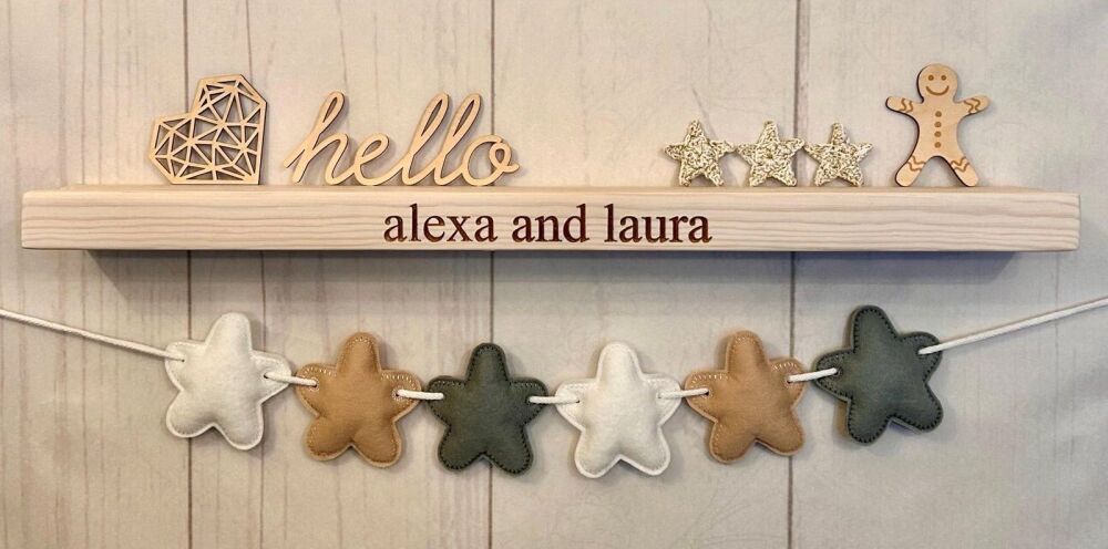Stuffed Felt 6 Star Garland in Natural Colours