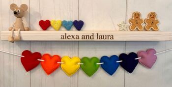 Stuffed Felt 7 Heart Garland in Bright Rainbow Colours