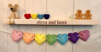 Stuffed Felt 7 Heart Garland in Pastel Rainbow Colours