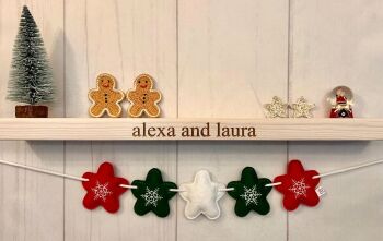 Stuffed Felt 5 Star Garland in Christmas Colours with Embroidered Snowflakes