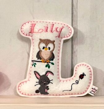 Woodland - Personalised Hanging Felt Stuffed Embroidered Single Letter