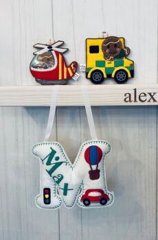 Transport - Personalised Hanging Felt Stuffed Embroidered Single Letter