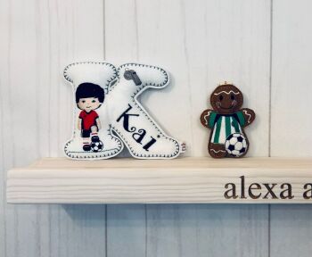 Football - Personalised Hanging Felt Stuffed Embroidered Single Letter