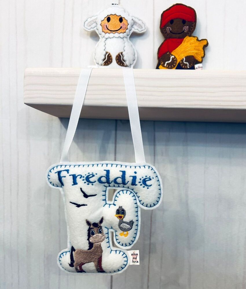 Farm - Personalised Hanging Felt Stuffed Embroidered Single Letter