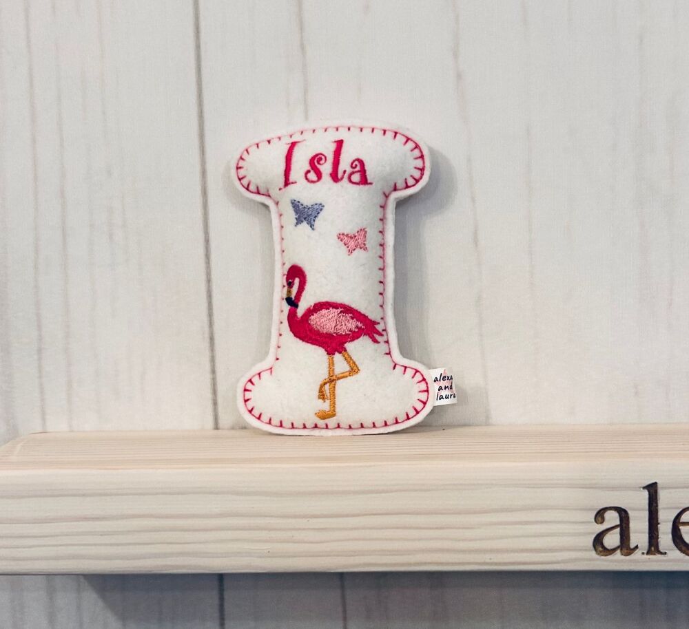 Flamingo - Personalised Hanging Felt Stuffed Embroidered Single Letter